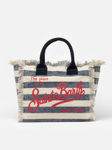 Blue striped cotton canvas Vanity tote bag