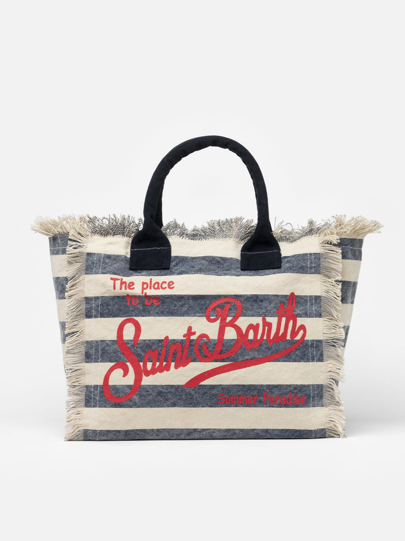 Borsa tote Vanity in tela di cotone a righe blu