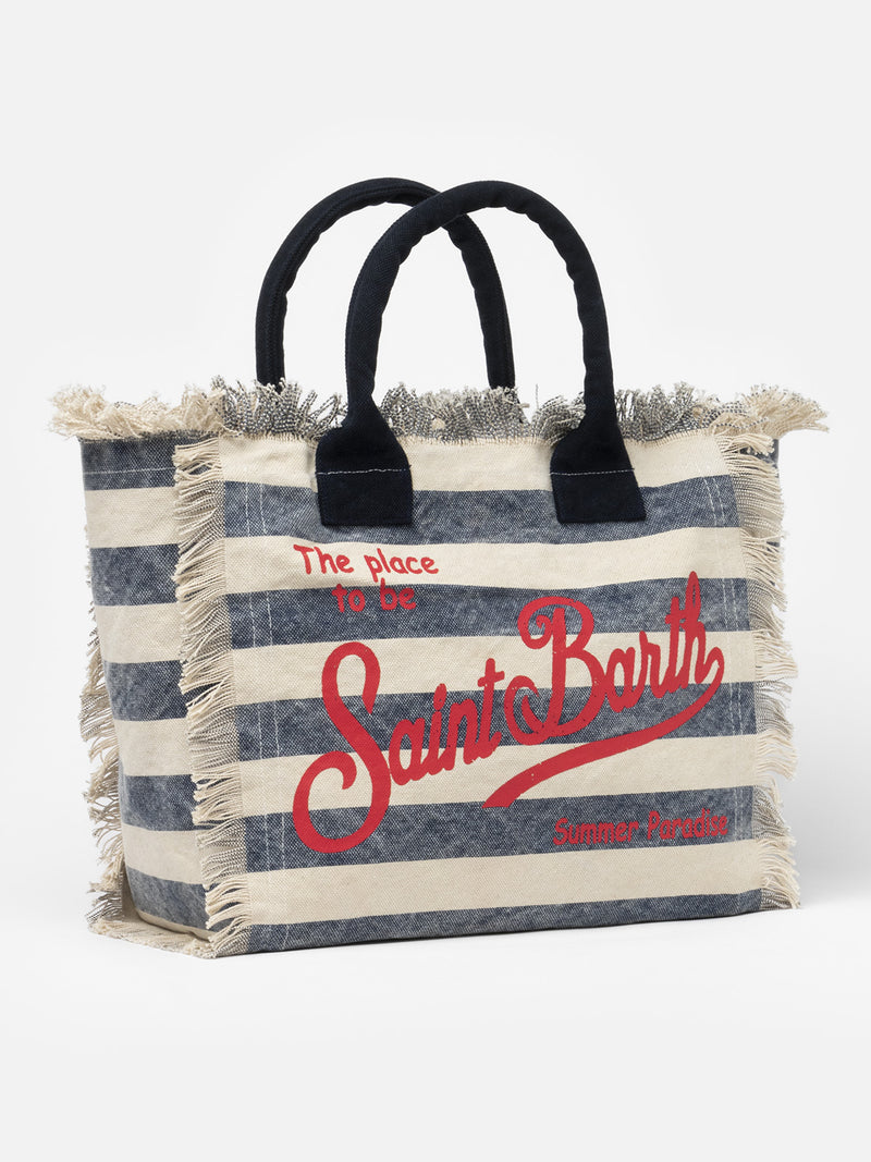 Blue striped cotton canvas Vanity tote bag