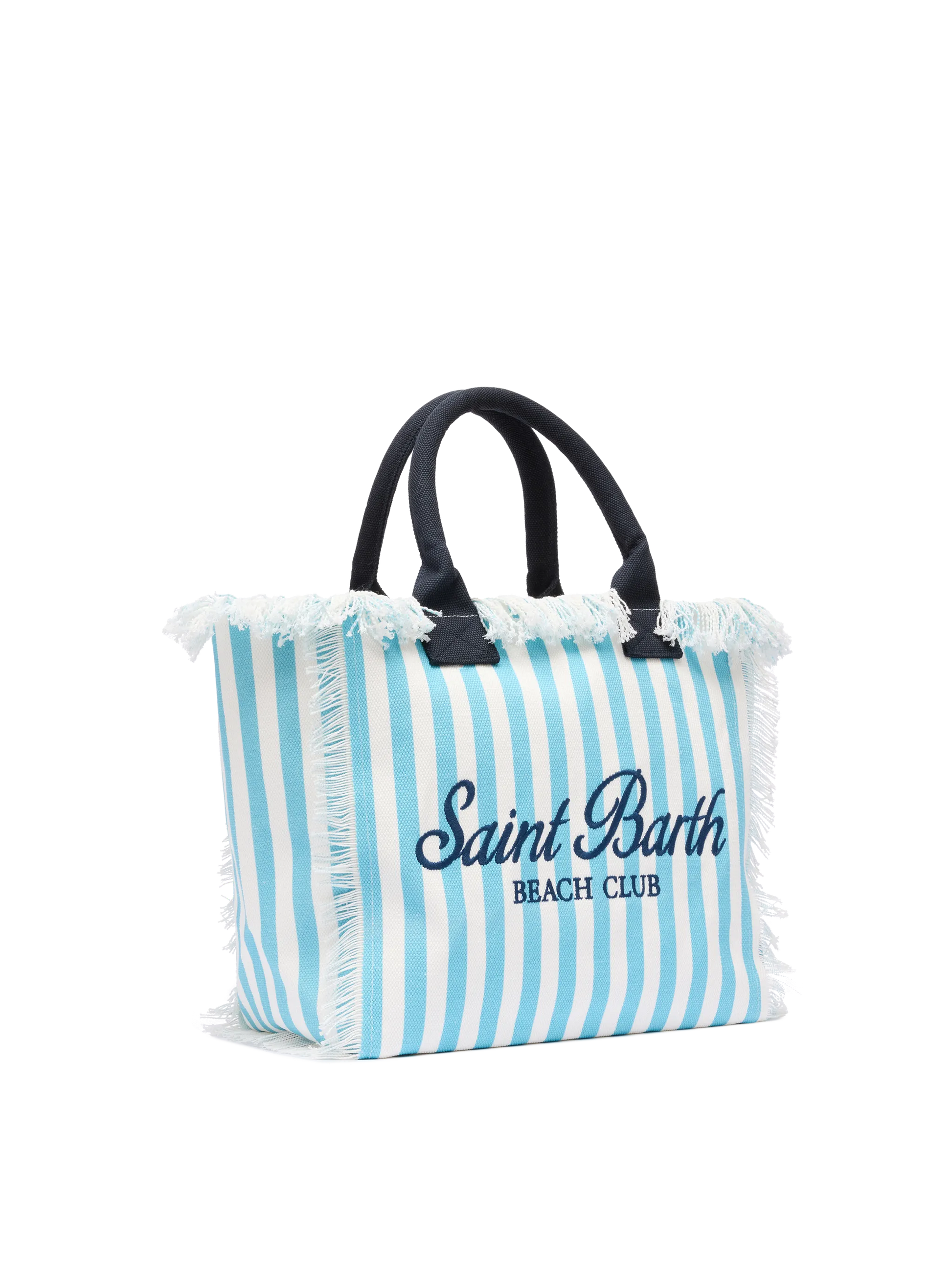 Cotton canvas Vanity tote bag with light blue striped print - MC2 Saint Barth
