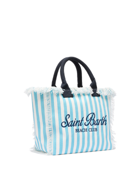 Cotton canvas Vanity tote bag with light blue striped print - MC2 Saint Barth