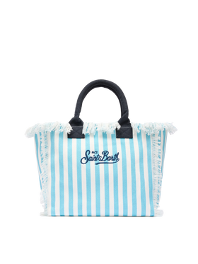 Cotton canvas Vanity tote bag with light blue striped print - MC2 Saint Barth