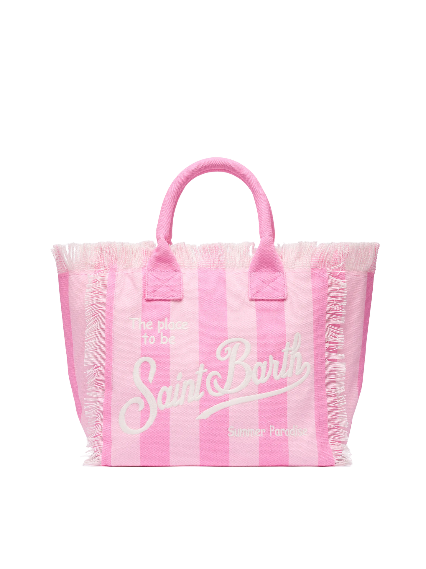 Cotton canvas Vanity tote bag with pink striped print - MC2 Saint Barth