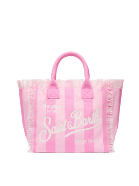 Cotton canvas Vanity tote bag with pink striped print - MC2 Saint Barth