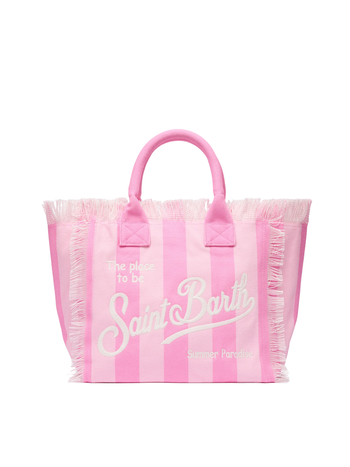 Vanity-Einkaufstasche aus Baumwollcanvas mit rosa Streifenmuster