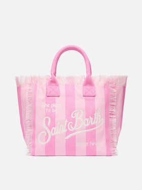 Cotton canvas Vanity tote bag with pink striped print