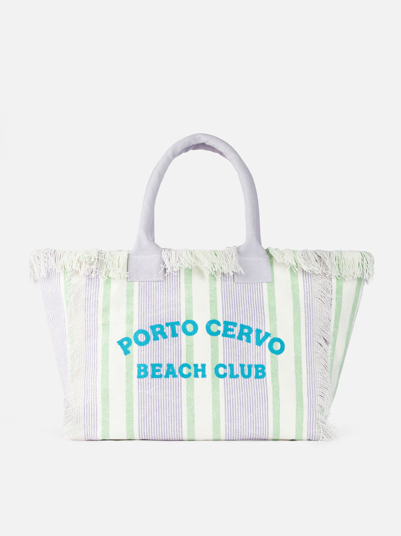 Gestreifte Vanity-Einkaufstasche aus Baumwoll-Canvas von Porto Cervo Beach Club