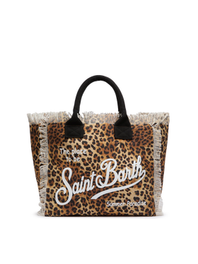 Cotton canvas Vanity tote bag with leopard  print