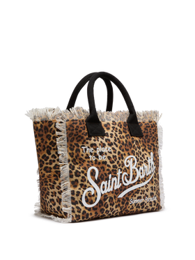 Cotton canvas Vanity tote bag with leopard  print