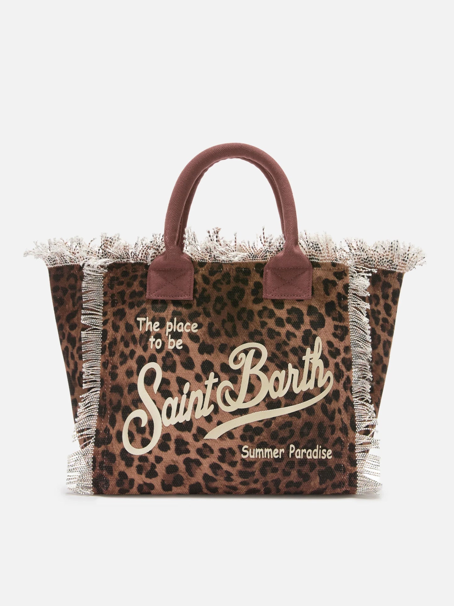 Leopard print canvas Vanity regular bag with fringes