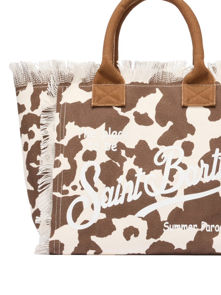 Cotton canvas Vanity tote bag with cow skin  print