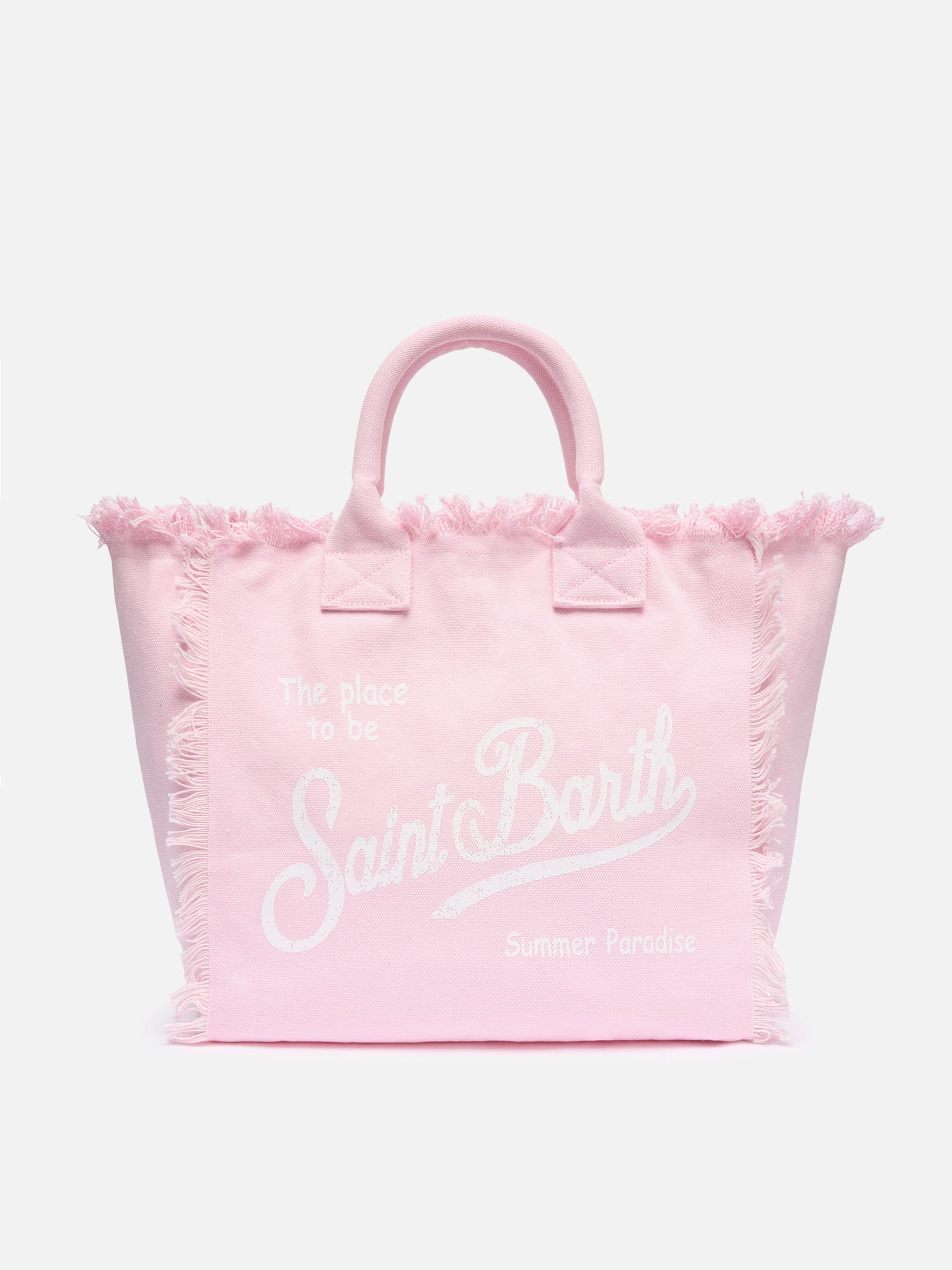 トートバッグ MC2 Saint Barth VANITY - Canvas bag with heart print Cotton canvas Vanity tote bag with pink striped print – MC2