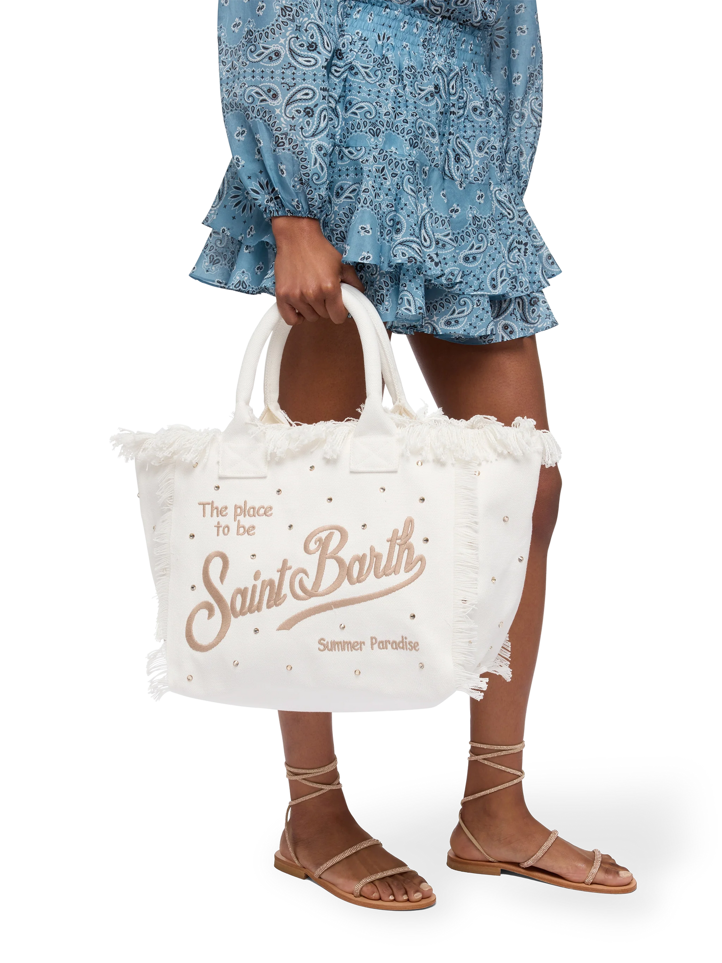 Off-white cotton canvas Vanity tote bag with stud embellishment