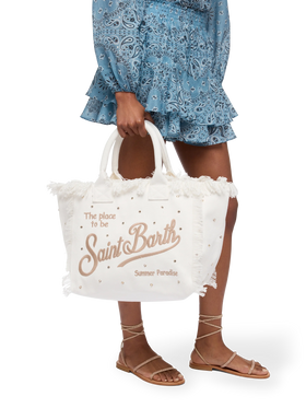 Off-white cotton canvas Vanity tote bag with stud embellishment