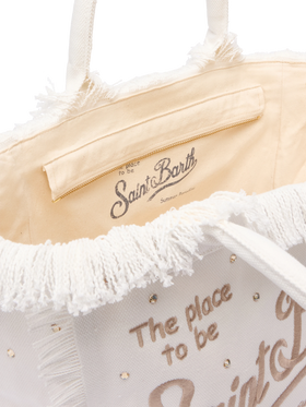 Off-white cotton canvas Vanity tote bag with stud embellishment