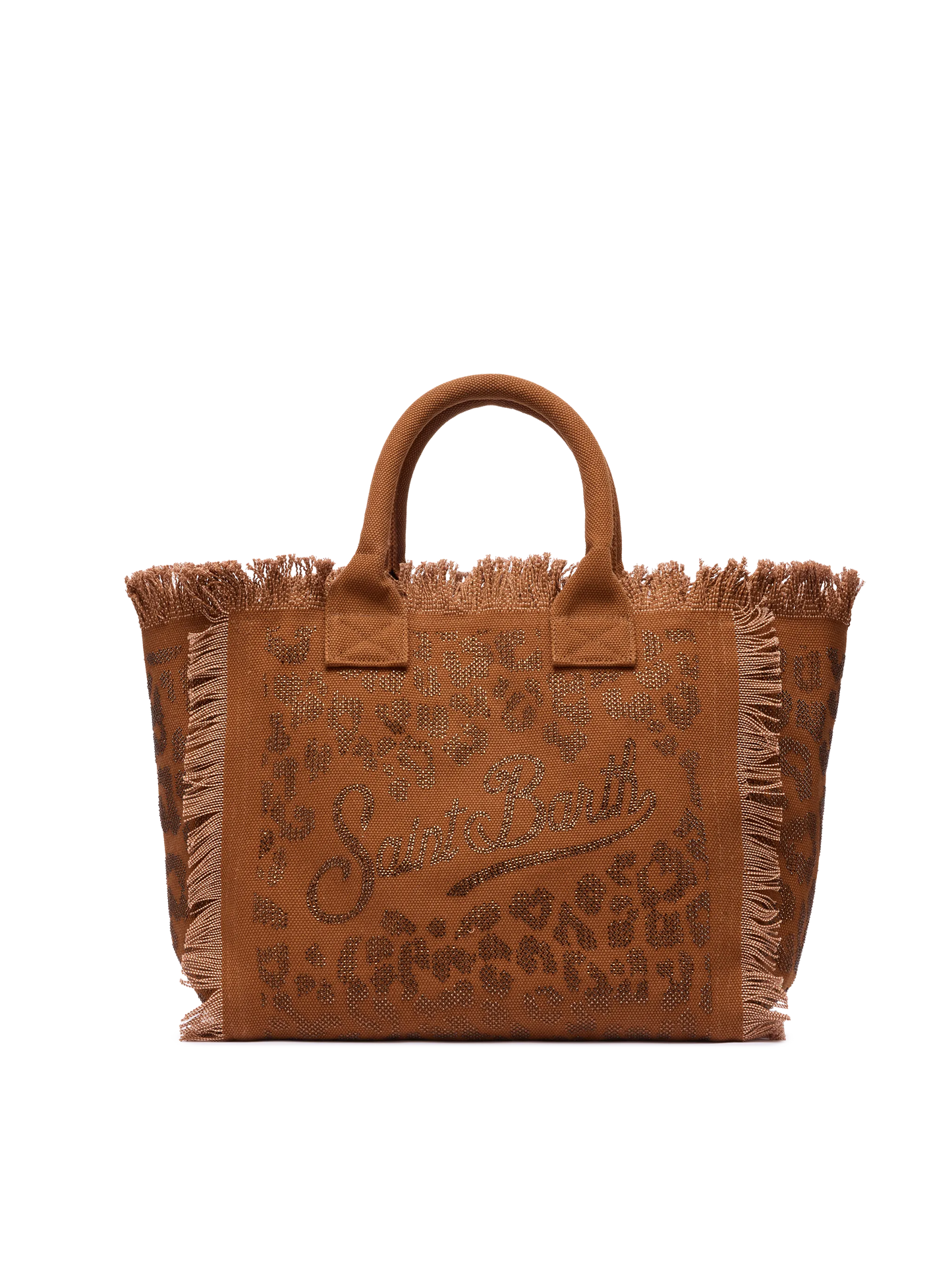 Brown cotton canvas Vanity tote bag with leopard rhinestone embellishment