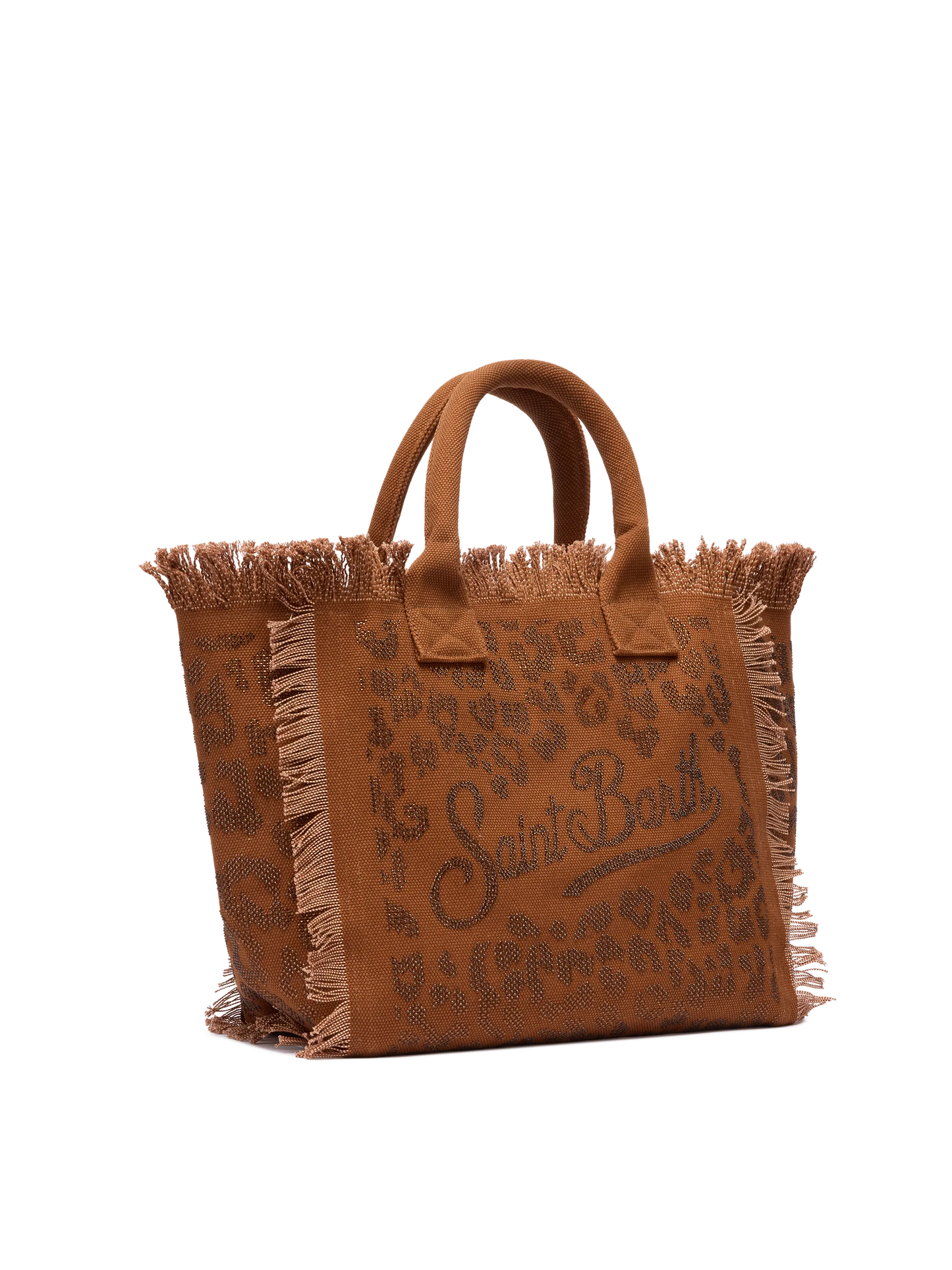 Brown cotton canvas Vanity tote bag with leopard rhinestone embellishment