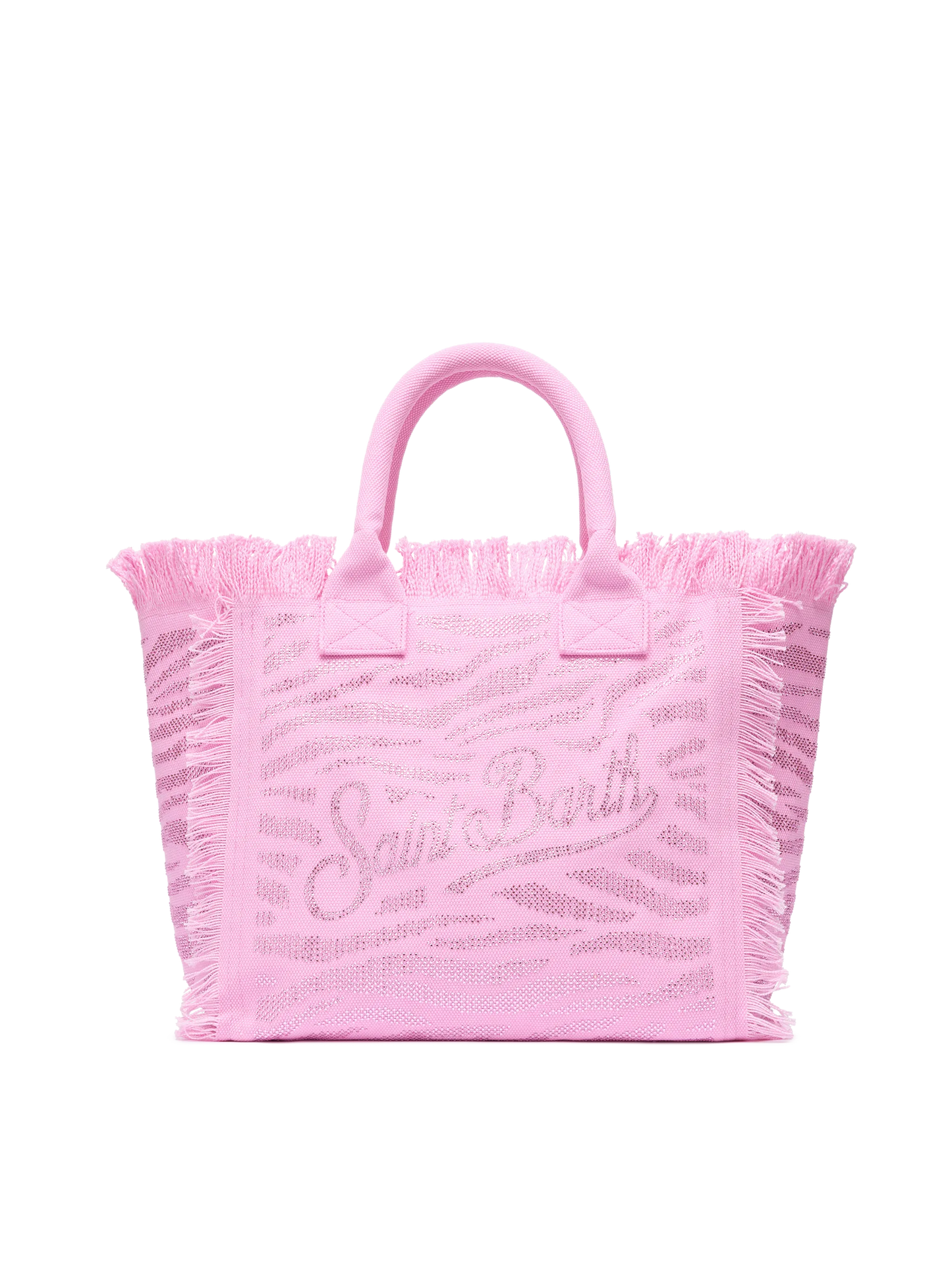 Pink cotton canvas Vanity tote bag with zebra rhinestone embellishment