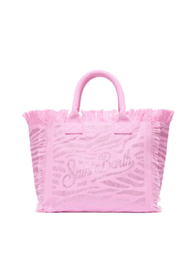 Pink cotton canvas Vanity tote bag with zebra rhinestone embellishment