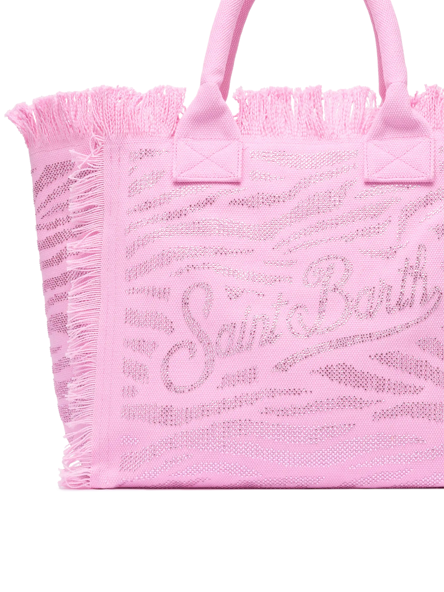 Pink cotton canvas Vanity tote bag with zebra rhinestone embellishment