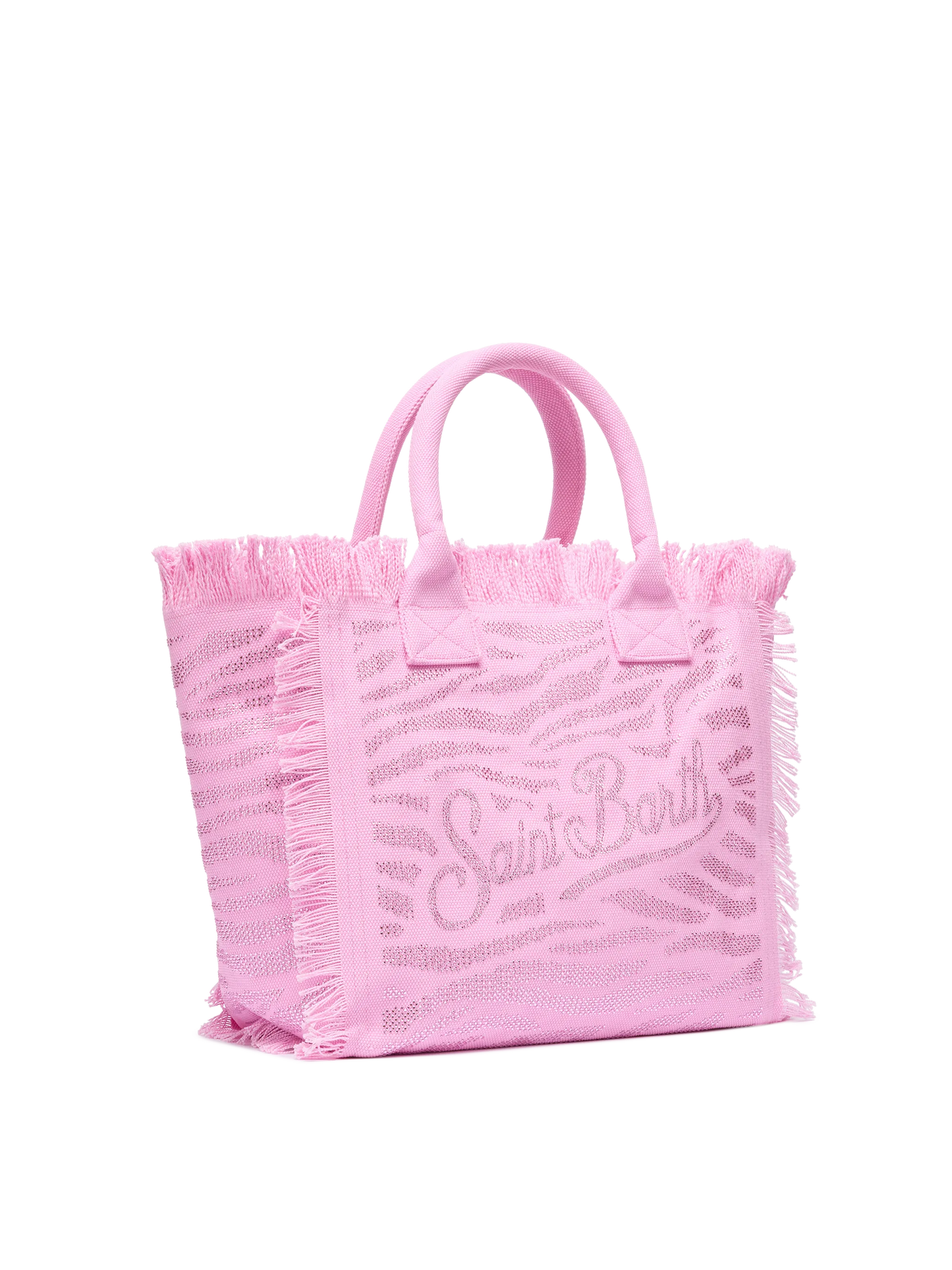 Pink cotton canvas Vanity tote bag with zebra rhinestone embellishment