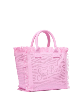 Pink cotton canvas Vanity tote bag with zebra rhinestone embellishment