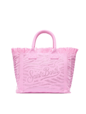 Pink cotton canvas Vanity tote bag with zebra rhinestone embellishment