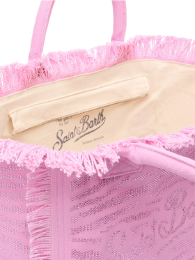 Pink cotton canvas Vanity tote bag with zebra rhinestone embellishment