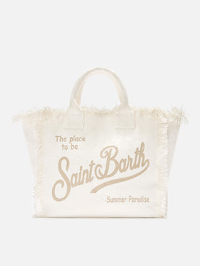Borsa Vanity regular bianca in canvas con frange