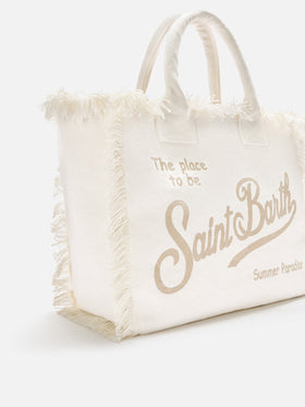 Borsa Vanity regular bianca in canvas con frange