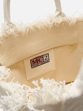 Borsa Vanity regular bianca in canvas con frange