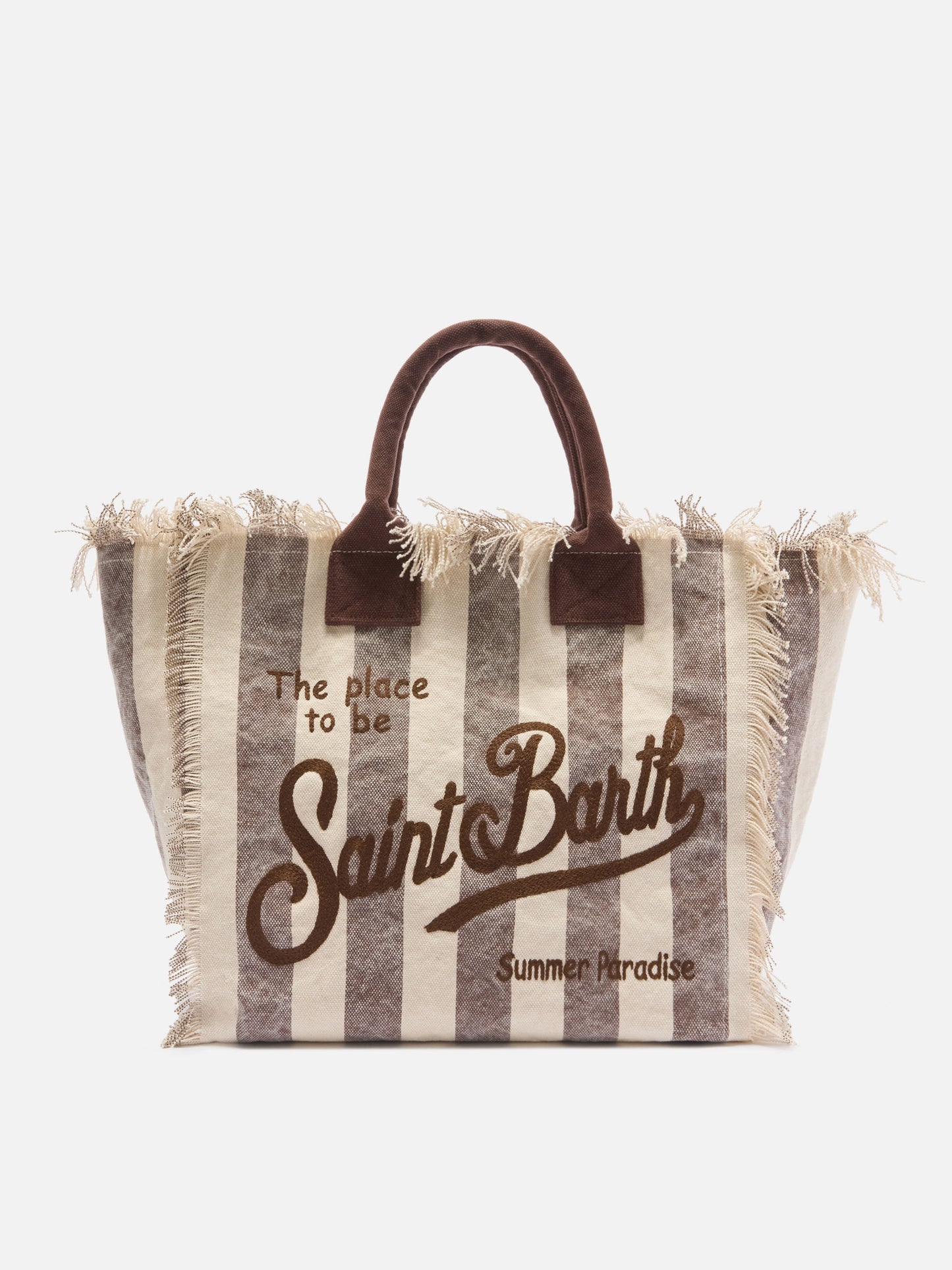Braune Vanity Regular Bag aus Canvas mit vertikalen Streifen 