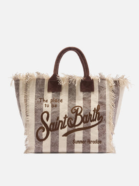 Braune Vanity Regular Bag aus Canvas mit vertikalen Streifen 