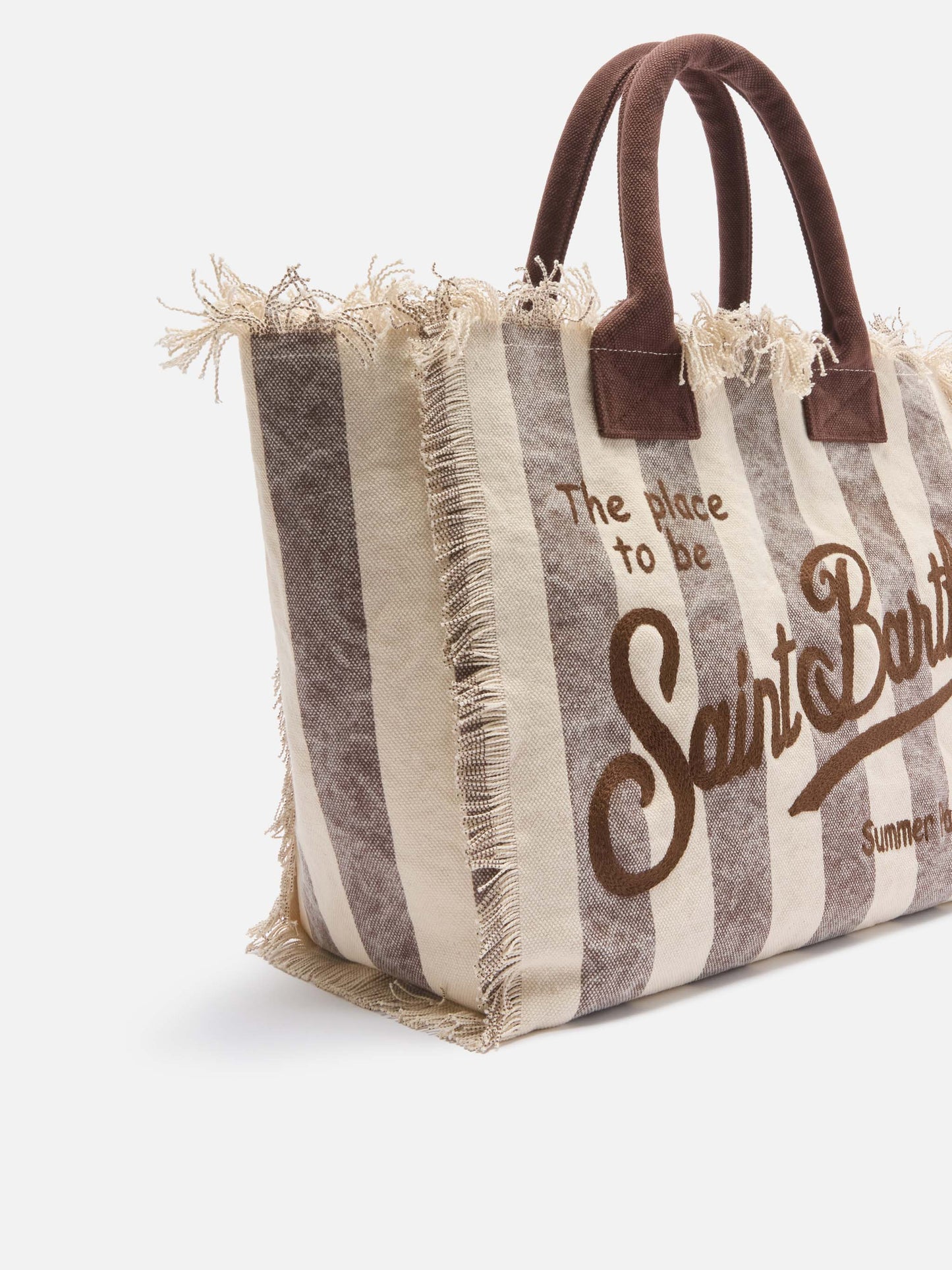 Braune Vanity Regular Bag aus Canvas mit vertikalen Streifen 