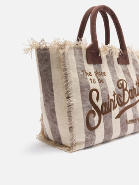 Braune Vanity Regular Bag aus Canvas mit vertikalen Streifen 