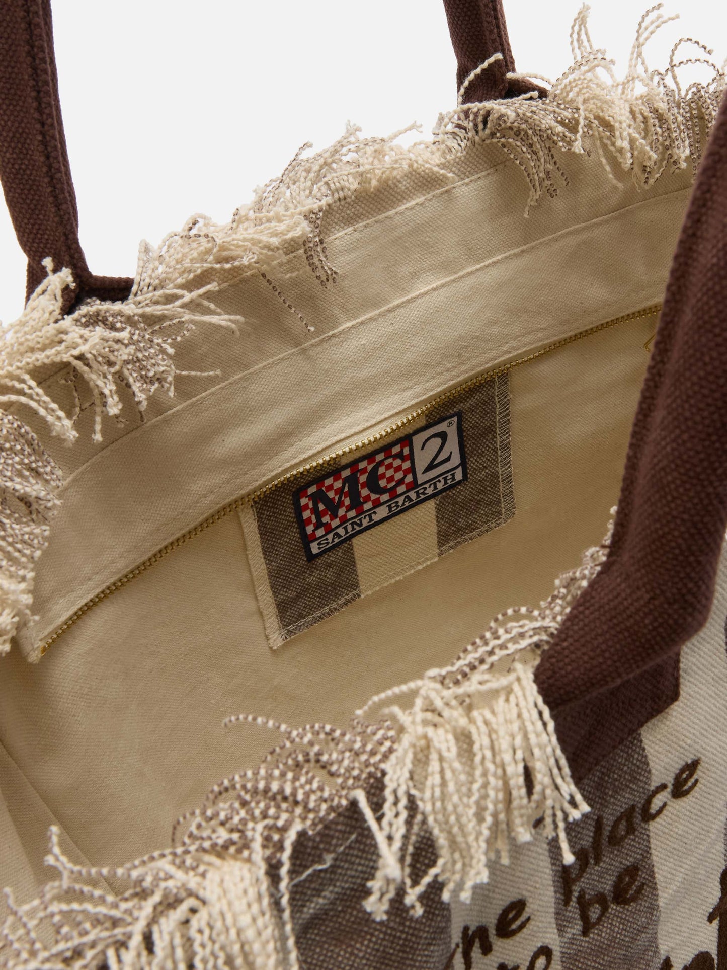 Braune Vanity Regular Bag aus Canvas mit vertikalen Streifen 