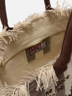 Braune Vanity Regular Bag aus Canvas mit vertikalen Streifen 