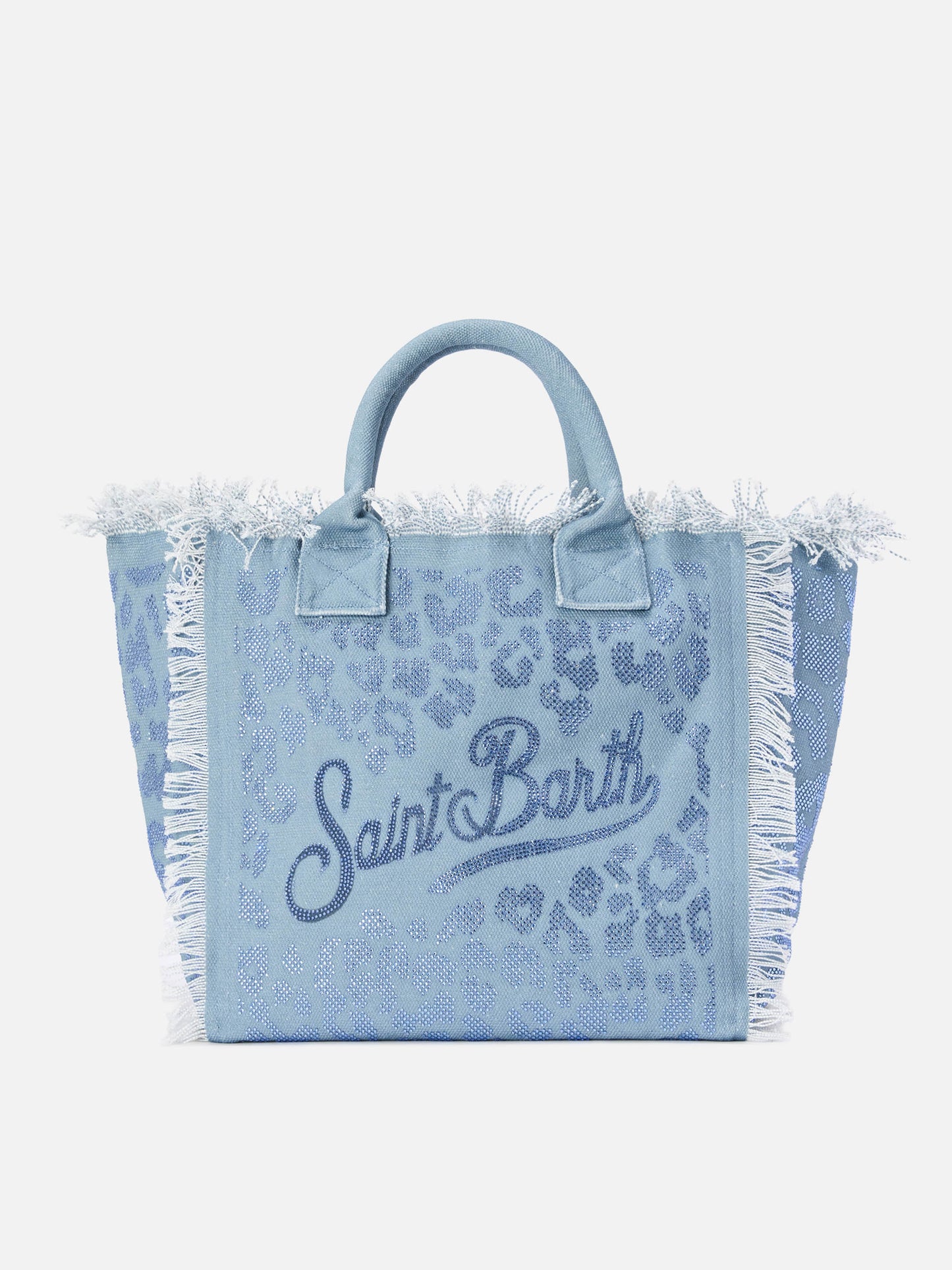 Sac Vanity Blue Regular en toile à imprimé léopard avec strass 