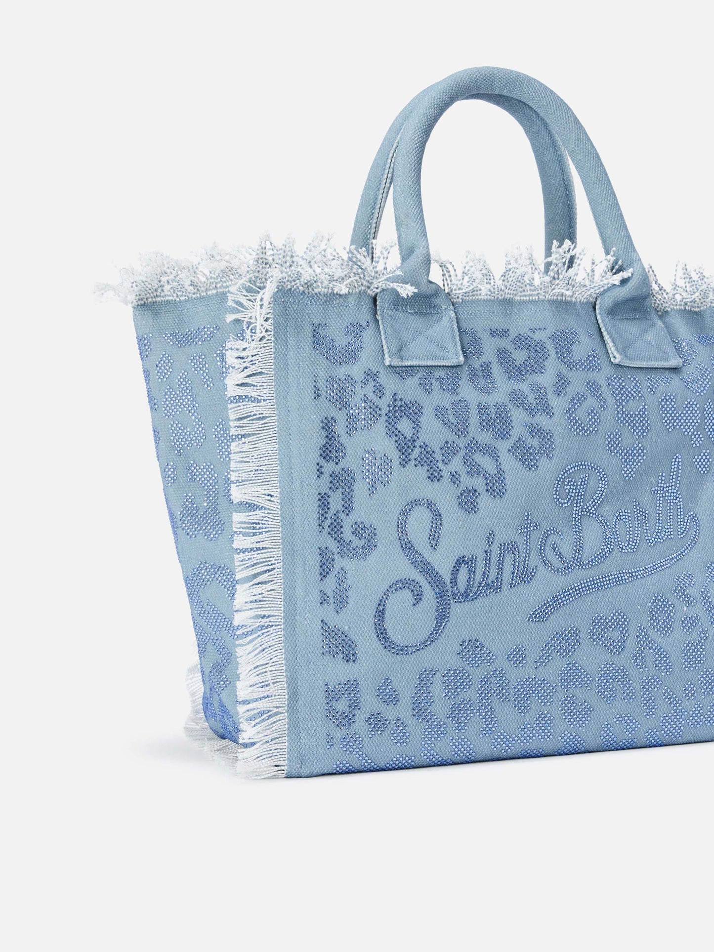 Sac Vanity Blue Regular en toile à imprimé léopard avec strass 