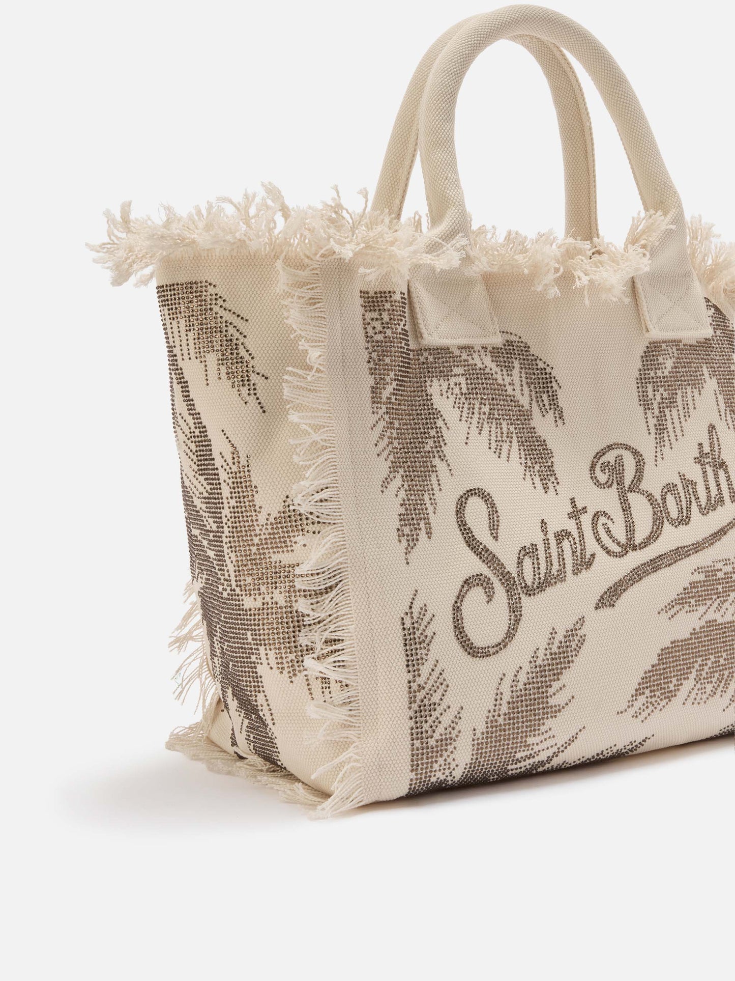 Canvas Vanity regular bag with palm print with rhinestones