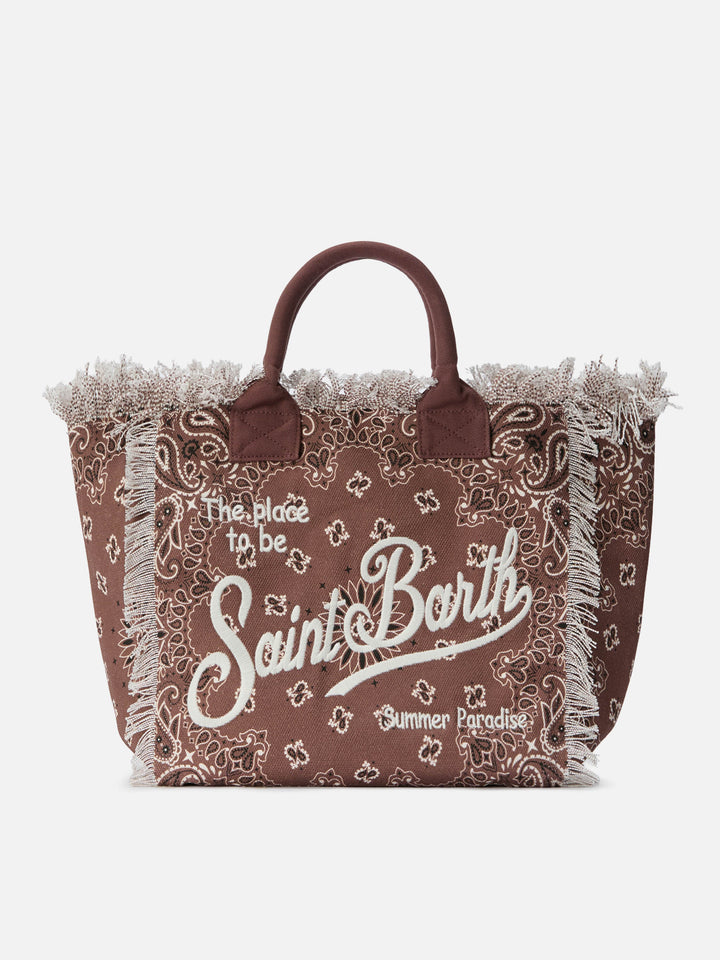 Brown canvas Vanity regular bag with bandana print