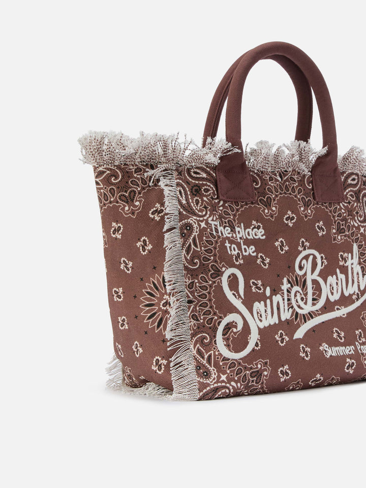 Brown canvas Vanity regular bag with bandana print