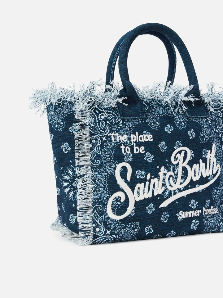 Light blue canvas Vanity regular bag with bandana print