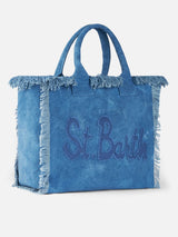 Borsa tote Vanity in tela di cotone denim con toppa con logo