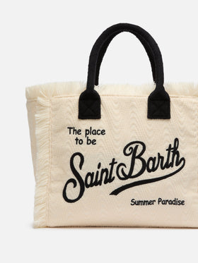 Off-white terry embossed Vanity Sponge tote bag with black details