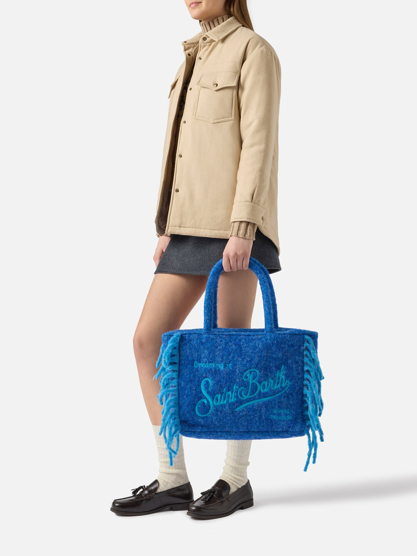 Borsa a spalla Vanity Blanket con frange laterali