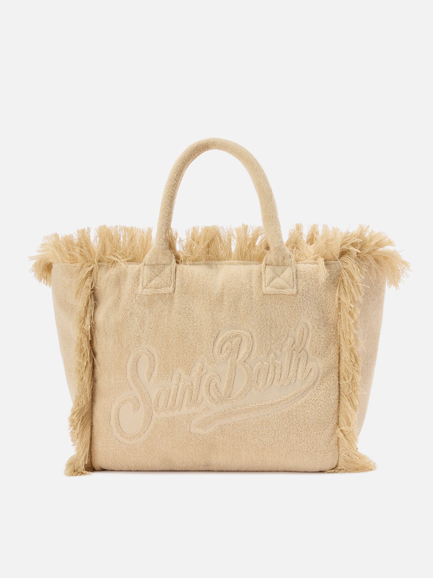 Borsa Vanity regular in tessuto effetto spugna beige tinta unita