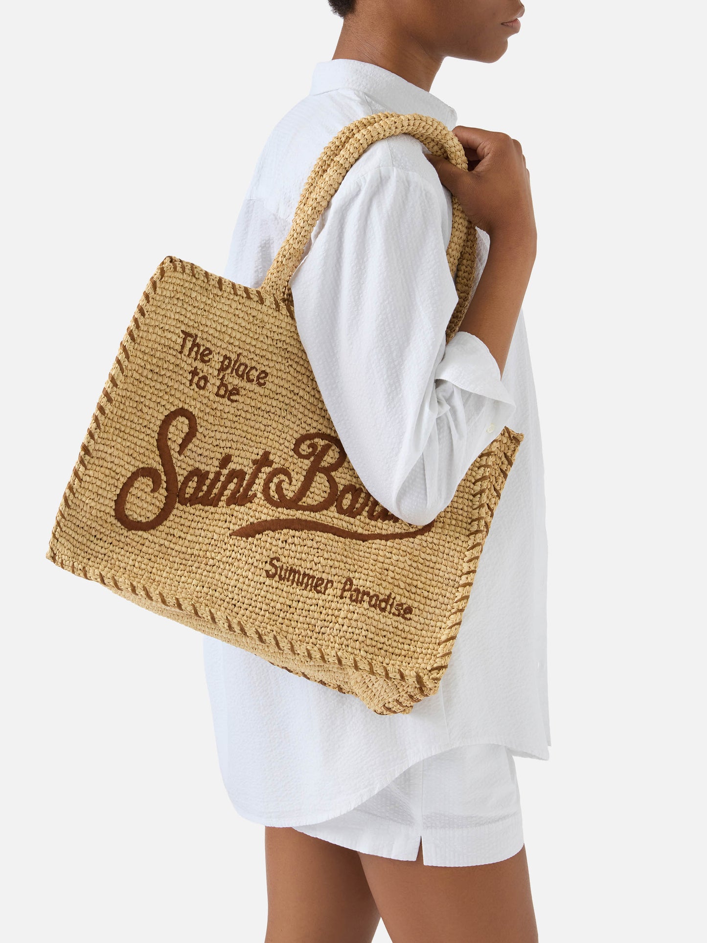 Regular Vanity raffia bag with brown details