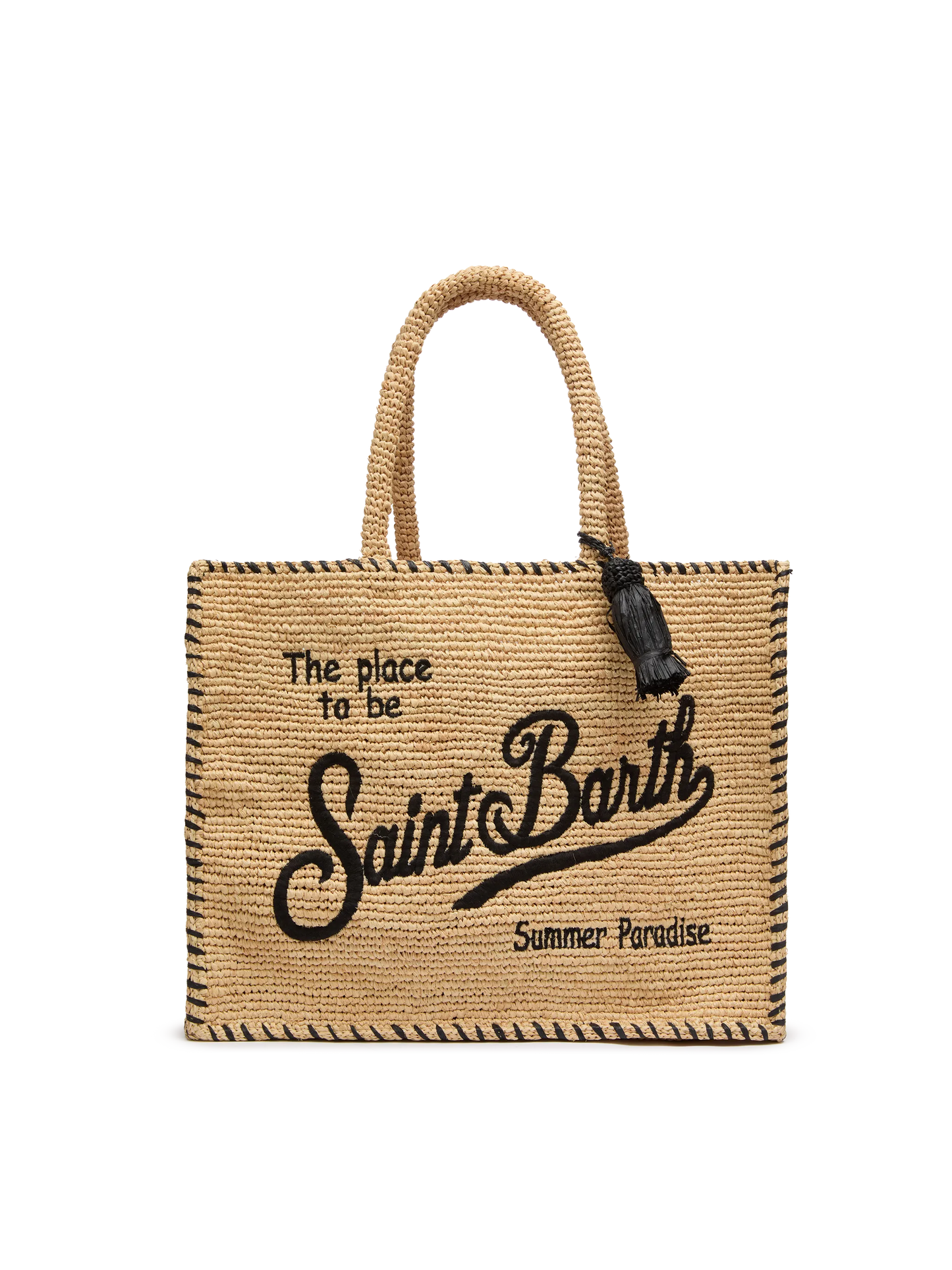 Natural beige Vanity Raffia shoulder bag with black trim