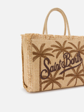 Borsa Vanity regular effetto paglia con ricamo palme
